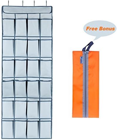 LOYOKI Over The Door Shoe Organizer 24 Large Pockets Hanging Shoe Storage Holder with Shoe Bag (Grey)
