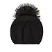 Winter Knit Hat Warm Thick Raccoon Fur Pompom Knit Skull Pure Color Fashion Cashmere Blend Slouchy Beanies for Women(Black)