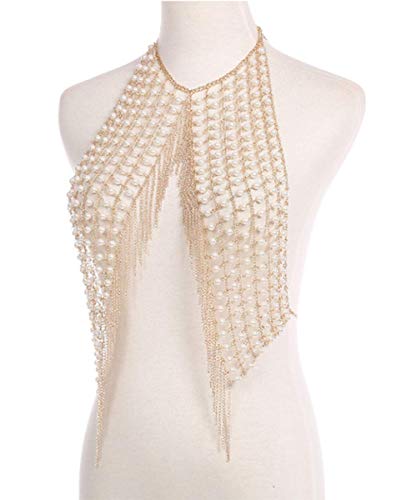 Denifery Fashion and Sexy Body Chain Handmade Pearl Tassel Gold Body Chain Body Accessories for Nightclub