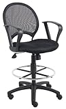 Boss Office Products B16217 Mesh Drafting Stool with Loop Arms in Black
