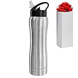 Hydracentials Stainless Steel Vacuum Insulated Water Bottle With Straw- 25 oz- Includes Custom Water Bottle Cover And 2 Straw Cleaners