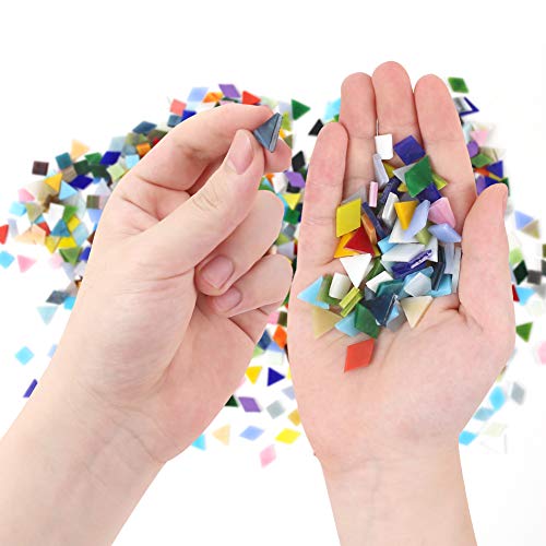 800PCS Mosaic Tiles, 1.3lbs Mixed Colors Stained Glass 3 Mixed Shapes DIY Crafts Supplies for Plates Picture Frames Flowerpots Handmade Jewelry Home Decor