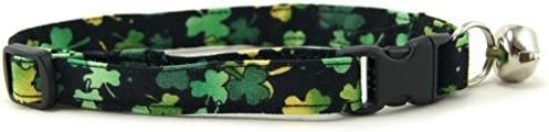 K9 Bytes Lucky Irish Shamrocks Cute Design Adjustable Collars for Cats (Kittens) with Bell.
