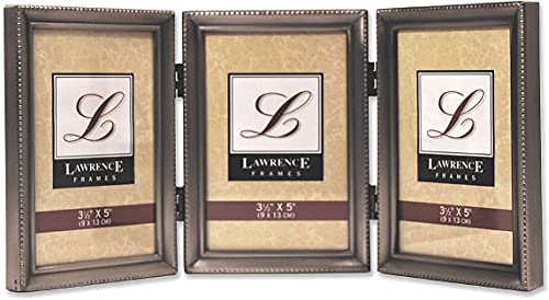 Lawrence Frames 11535T, cadre photo triple, à charnière en étain antique, bord perlé, 7,6 x 12,7 cm