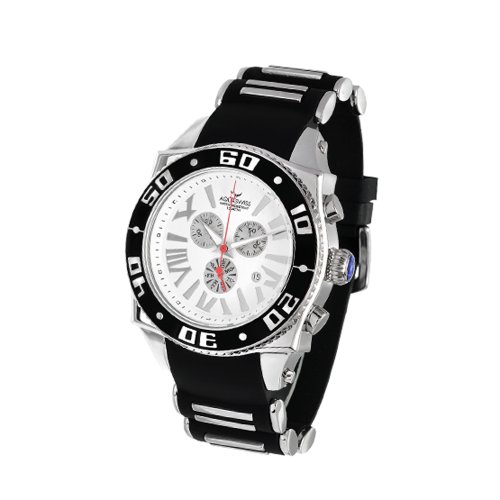 Aquaswiss Chronograph Swiss Quartz Large 50 MM Watch White Dial Stainless Steel Black Bezel Day Date #62XG0126