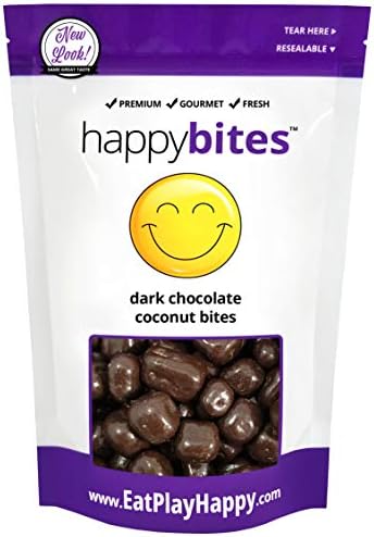 Happy Bites Dark Chocolate Covered Coconut Bites - Resealable Pouch Bag (1 Pound)