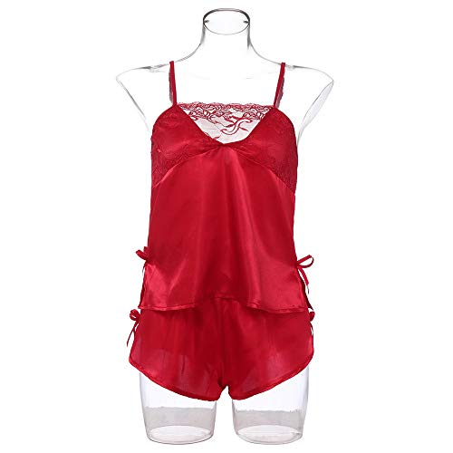 CofeeMO Women's Sexy Lace Lingerie,Plus Size Pyjamas,Thong Underwear,Two-Pieces Nightwear Set(Red，XXXL) - Thumbnail 2