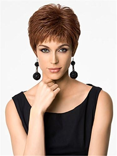 Women Wigs With Bangs Auburn Short Curly Wigs Natural Heat Resistant Synthetic Wigs For Middle-Aged 10 Inch