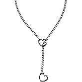 ALRNBY Heart Slip Chain Necklace Chunky Gold Silver Lariat Y Necklace for Women Chunky Puffy Heart Choker Stainless Steel Punk Trendy