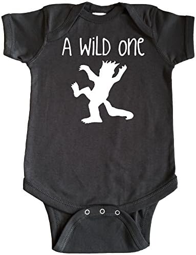 OakTees Baby Cute A WILD ONE Wild Things Romper Creeper Onepiece (White print) (6 months, Charcoal gray)