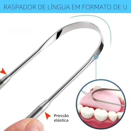 Raspador de Lingua, GODREAM Limpador de Lingua Inox com Estojo, Kit 5 Higiene Bucal, Limpeza Bucal Profunda, Elimina Mau Hálito, Remove Saburra, Lavável e Reutilizável, Essencial para Casa e Viagens