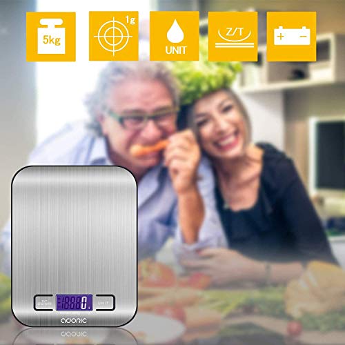 ADORIC-Bscula-Digital-para-Cocina-de-Acero-Inoxidable-5kg-11-lbs-Balanza-de-Alimentos-Multifuncional-Peso-de-Cocina-Color-Plata-Bateras-Incluidas