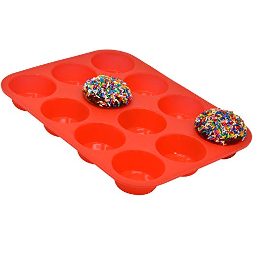 Perlli Top Quality 12 Cup Silicone Muffin Pan - Cupcake Mold Nonstick - Bpa Free Food Grade - Large Muffin Tin Baking Cups Liners - Reusable Rubber Bakeware Trays - Dishwasher Microwave Oven Safe