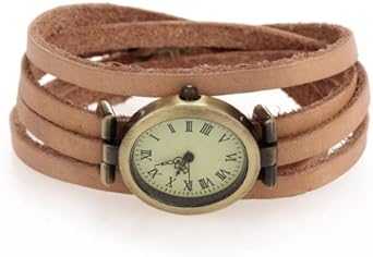 SODIAL(R) Reloj Oval Cuarzo Correa Piel PU Marron Claro ...