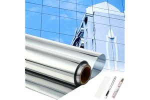 Pushglossy 48 Inch X 26 Ft One Way Window Tint Privacy Reflective Daytime Mirror Film Sun Blocking Thermal Insulated Film Heat Control Static Cling Anti UV for Home Office (Silver)