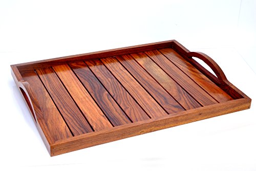 Hashcart Indian Rosewood Sheesham Wood Handmade & Handcrafted Wooden Serving Tray for Dining Tableware, Table DÃ©cor, Kitchen Serveware Dining Accessory,Breakfast Coffee Table Tray,Butler Serving Tray