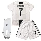 GLL SPORT New 2018-2019 Home #7 Ronaldo White Soccer Football Jersey for Kids Youth Shirt Short Socks Kit (11-12 Years)