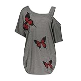 TOPUNDER 2018 Summer Butterfly Printing Tops Crop Cold Shoulder Shirt Women Blouse