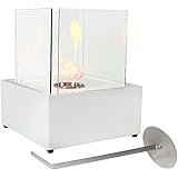 Sunnydaze Indoor Tabletop Fireplace, Ventless Bio Ethanol, White Cubic
