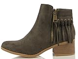 City Classified Women's Bean Faux Suede Fringe Stacked Heel Ankle Bootie, Cognac, 7 M US