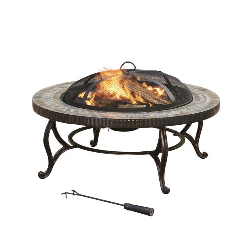 Pleasant Hearth Elizabeth Natural Slate Top 34-Inch Fire Pit with Copper Accents