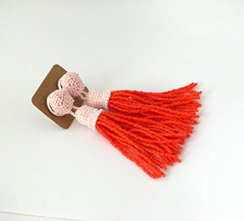 Pink Orange Beaded Tassel Earrings Drop Statement Women Fringe