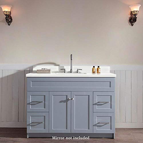 ARIEL-49-Inch-Single-Vanity-Cabinet-in-Grey-with-Pure-White-Quartz-Counter-top-2-Soft-Closing-Doors-4-full-Extension-Dovetail-Drawers-Built-in-Toe-Kick-No-Mirror-49-x-22-x-35