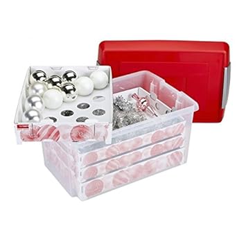 Sunware Nesta Weihnachtskugeln Box mit Tabletts für 112, transparent rot, 60 Liter