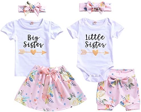 Arleysh Baby Girl Little Sister Romper Floral Pants Big Sister T-Shirt Letter Bodysuit Sweatshirt 3Pcs Outfit Set