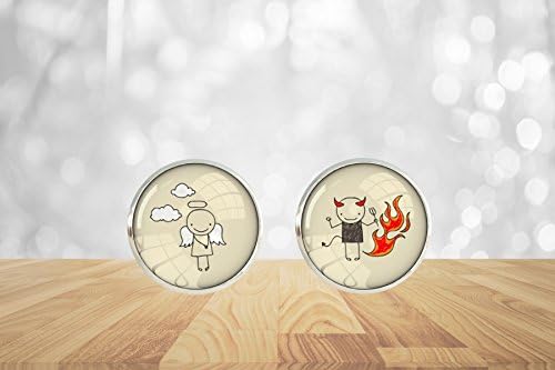 Naughty and Nice - Angel Devil Stick Figure Glass Dome Stud Earrings