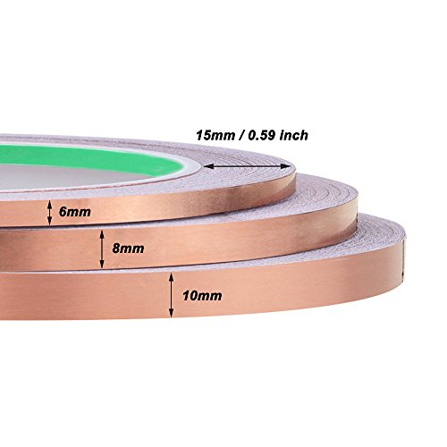 Bestgle 3 Pieces Copper Foil Tape with Double-sided Conductive 3 Sizes for EMI Shielding,Stained Glass,Soldering,Electrical Repairs,Paper Circuit,Grounding (6/8/10mm X 27 yard)