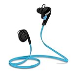 KSCAT Bluetooth Headphones Stereo Wireless Earphones for Running with Mic 6 Hours Play Time, Bluetooth V4.1, Sweatproof, Secure Ear Hooks Design, Blue