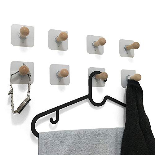 image for VTurboWay 8 Pack Adhesive Wall Hooks, No Drills Wooden Hat Hooks, Stor