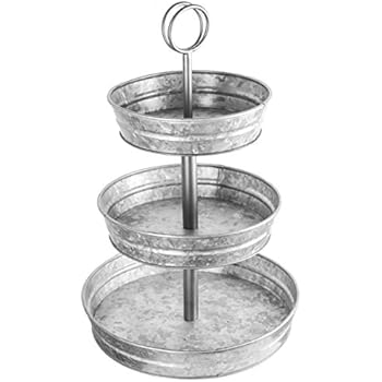 DELBRIO - 3 Tier Large Serving Tray & Display Stand - Rustic, Decorative Galvanized, Farmhouse