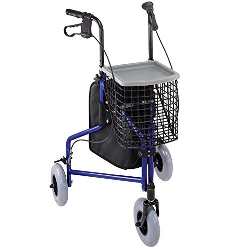 DMI 802-2014-2100 3-Wheel Folding Aluminum Rollator Walker with Swivel Front Wheel, Royal Blue