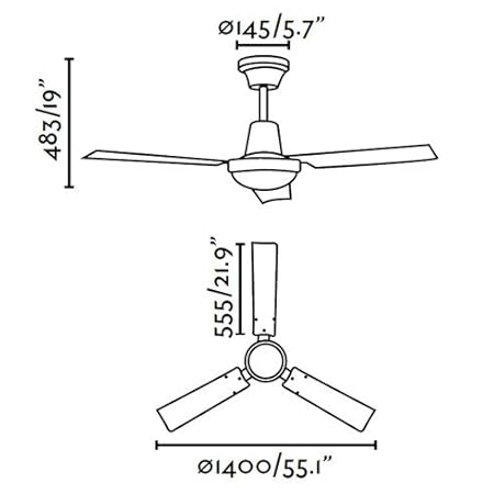 64cm Indus 3 Blade Ceiling Fan With Wall Control Blade