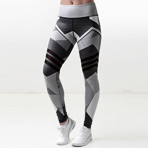 ®GBSELL Women Geometry Print Sports Gym Yoga Workout Athletic Leggings Pants (Gray, M)