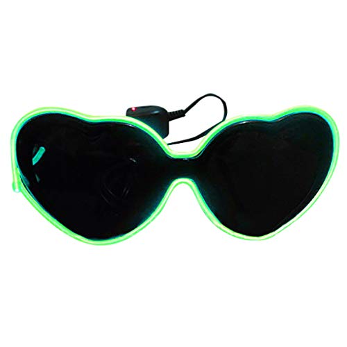 Heart Glasses Glow Flashing LED Neon Rave El Wire Sunglasses Light up EDM Club Eyeglasses For Party (Green, Free size)