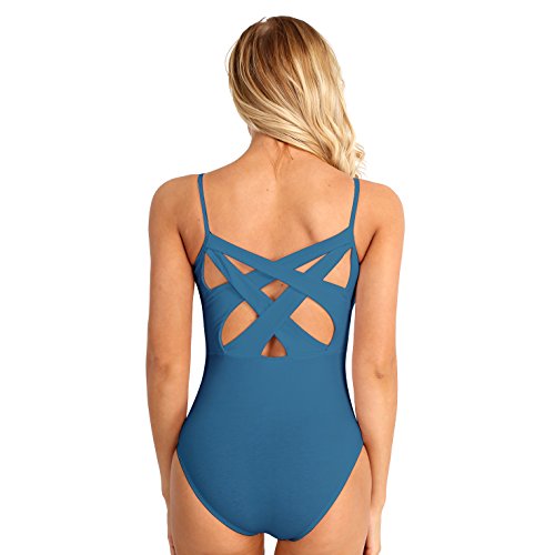 winying Womens Criss Cross Back Built in Shelf Bra Ballet Dance Leotard Gymnastic Bodysuit Dancewear Blue-Green Medium