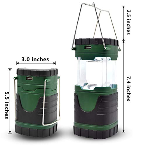 ZUYE Rechargeable Camping Lantern,2 Pack Solar Camp Lights Charge Android Phones Battery Powered Camping LED 3 Charging Modes Camping Accessories Emergency Hurrican Outage Survival Kit - Green 2 Pack