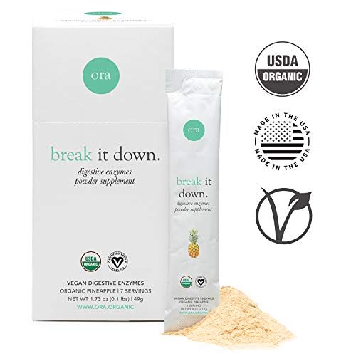 Ora Organic Digestive Enzyme Supplement (7 Pack) - Enzymes for Digestion, 15 Digestive Enzymes with Probiotics & Prebiotics for Gut Health, Bloating Relief - Pineapple Flavor, Vegan & Gluten Free