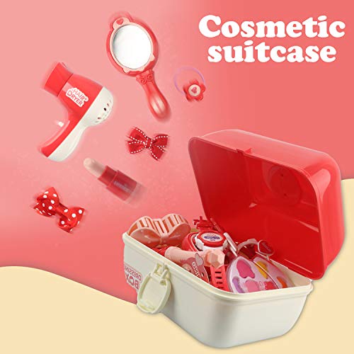 Sanlebi Pretend Makeup Sets for Girls, Role Play Toy Box Play Jewellery Cosmetics Kits Princess Dress Up Hairdressing Set with Portable Case Gifts for 3 Year Olds Girls(30PCS) - Thumbnail 4