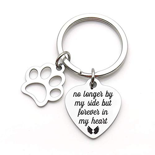 Pet Memorial Gift Keychain for Dogs Cats Personalized -Loss of Pet Sympathy DIY Crafts Keepsake -No Longer by My Side Forever in My Heart Cat Remembrance Jewelry Keyrings