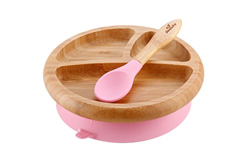 Avanchy-Bamboo-Baby-Plate-Silicone-Suction-Suction-Plates-and-Bowls-for-Toddlers-9-Months-and-Older-7-x-2-Pink