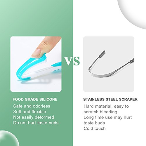 Soft Tongue Cleaner Fresh Breath - 3 Pack Bacteria Inhibiting Odorless Tongue Scraper with Ergonomic Design Non-slip Grip Carry Case Tongue Scraping Cleaner for Family Oral Care (3 pack)