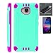 [WORLD ACC For Huawei Ascend XT Case + Tempered Glass Screen Protector / Slim Dual Layer Brushed Texture Armor Hybrid TPU Combat Phone Cover (Teal/Pink)