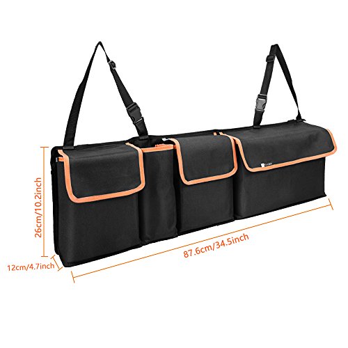 Backseat Trunk Organizer, Space Saving Car Trunk Organizer with Bottom Plate and Lid Trunk Storage for Kids, Travel, Heavy Duty 4 Pocket Auto Interior Cargo Accessories SUV & Car Organizer - Thumbnail 4