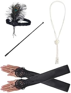 JustinCostume 1920s Accessories Headband Necklace Gloves Cigarette Holder (A6)