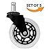 Caster Wheels Heavy Duty with Rubber Casters Perfect for Hardwood Floor and Office Chair. Replacement Easy Glide Set of 5 Inserts with Swivel Universal Fit 3 Inch Grip Ring Stem