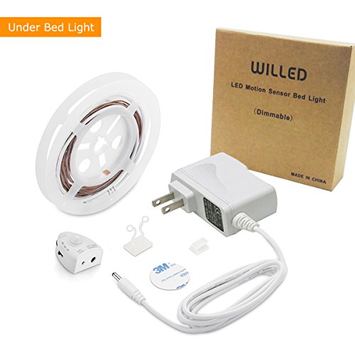 Under Bed Light, WILLED Dimmable Motion Activated Bed Light 5ft LED Strip with Motion Sensor and Power Adapter, Bedroom Night Light Amber for Baby, Crib, Bedside, Stairs, Cabinet and Bathroom Tools & Home Improvement, Lighting & Ceiling Fans, Wall Lights, Under-Cabinet Lights